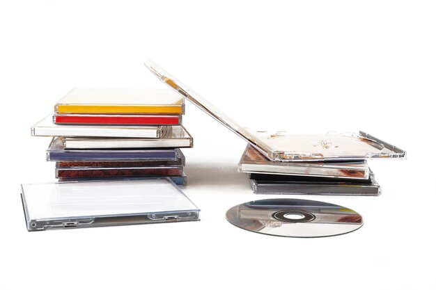 Stack of CDs on white background